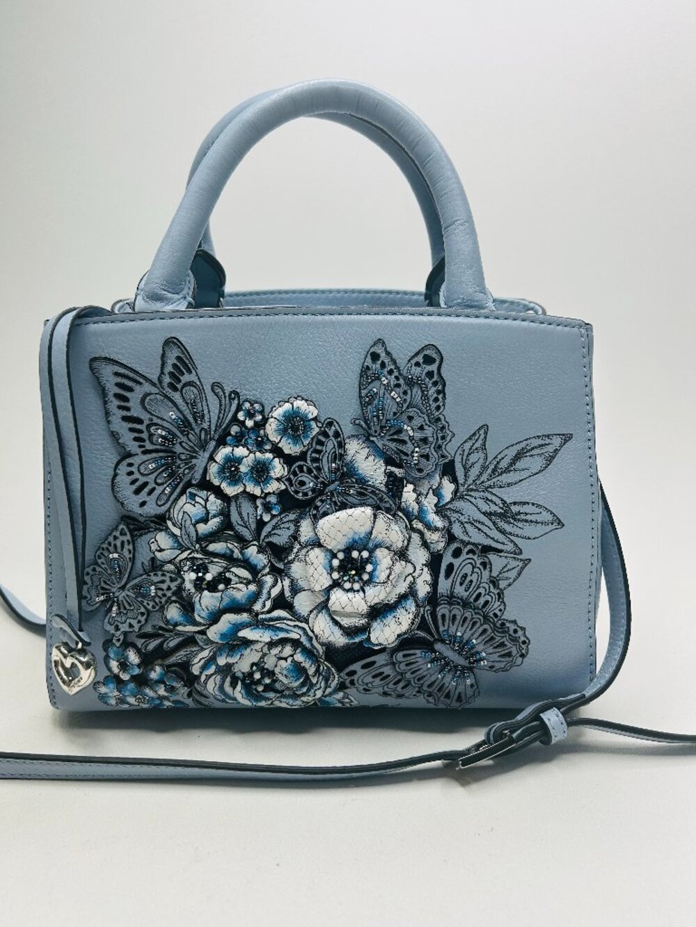 BRIGHTON Masterpiece 3D Nessy Chambray Blue Laser Cut Butterflies/Floral